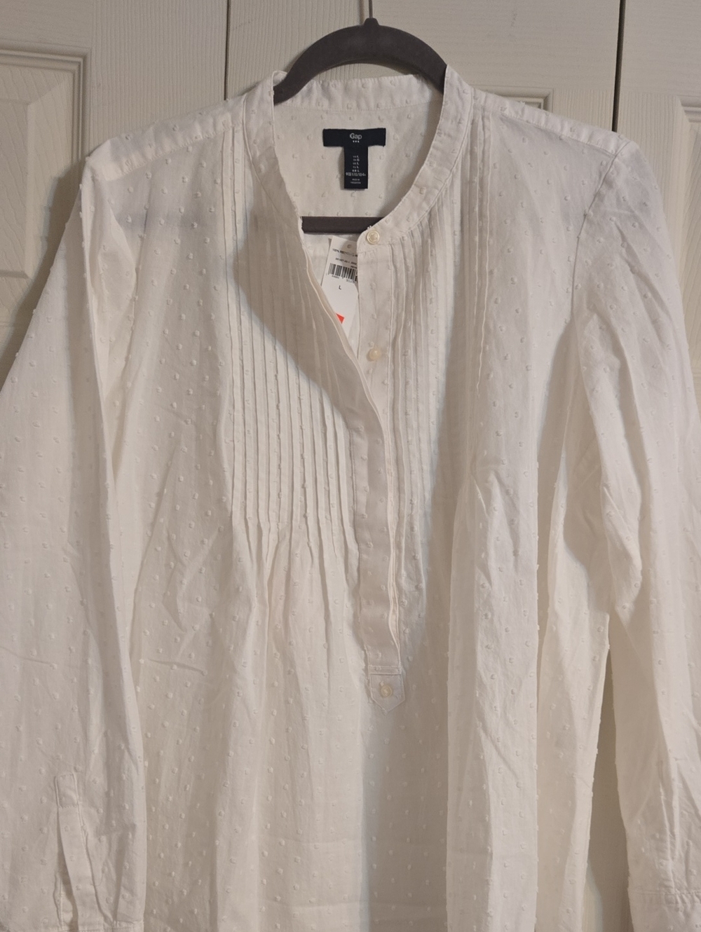 GAP White Textured Pintuck Band-Collar Shirt